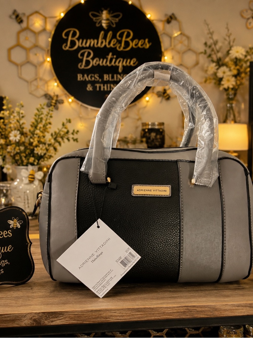 Adrienne Vittadini Two-Tone Black and Gray Satchel Purse